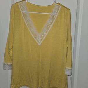 Yellow Lace Trim Pajama Top